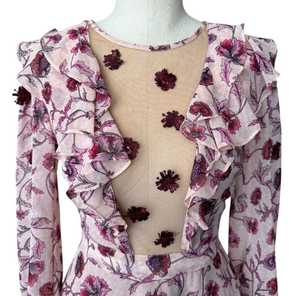 NWT For Love & Lemons Agnes Floral Plunge Mini Dress in Soft Rose XS - Picture 7 of 15